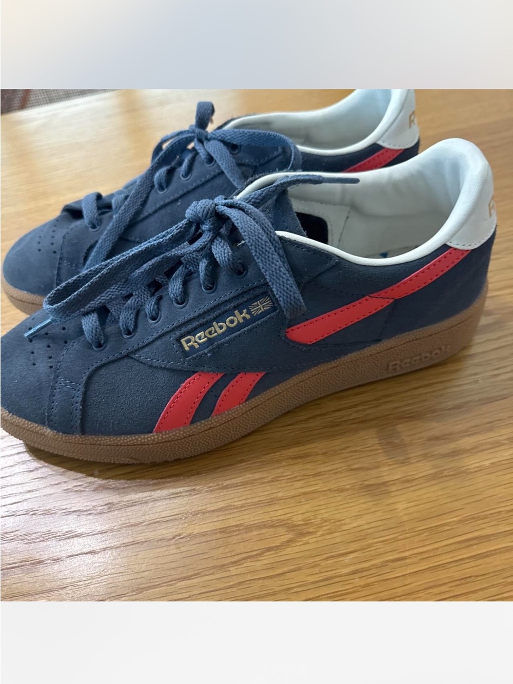 Reebok Club C 85 Navy Suede Sneakers with Red Stripes